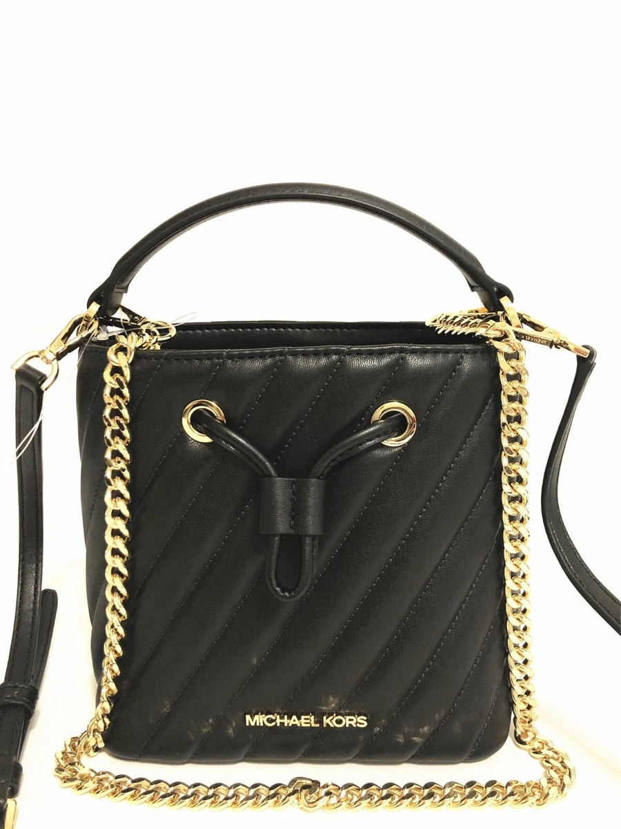 NWT Michael Kors Suri Vegan Leather Top Handle Bucket Bag Black&gold  Crossbody