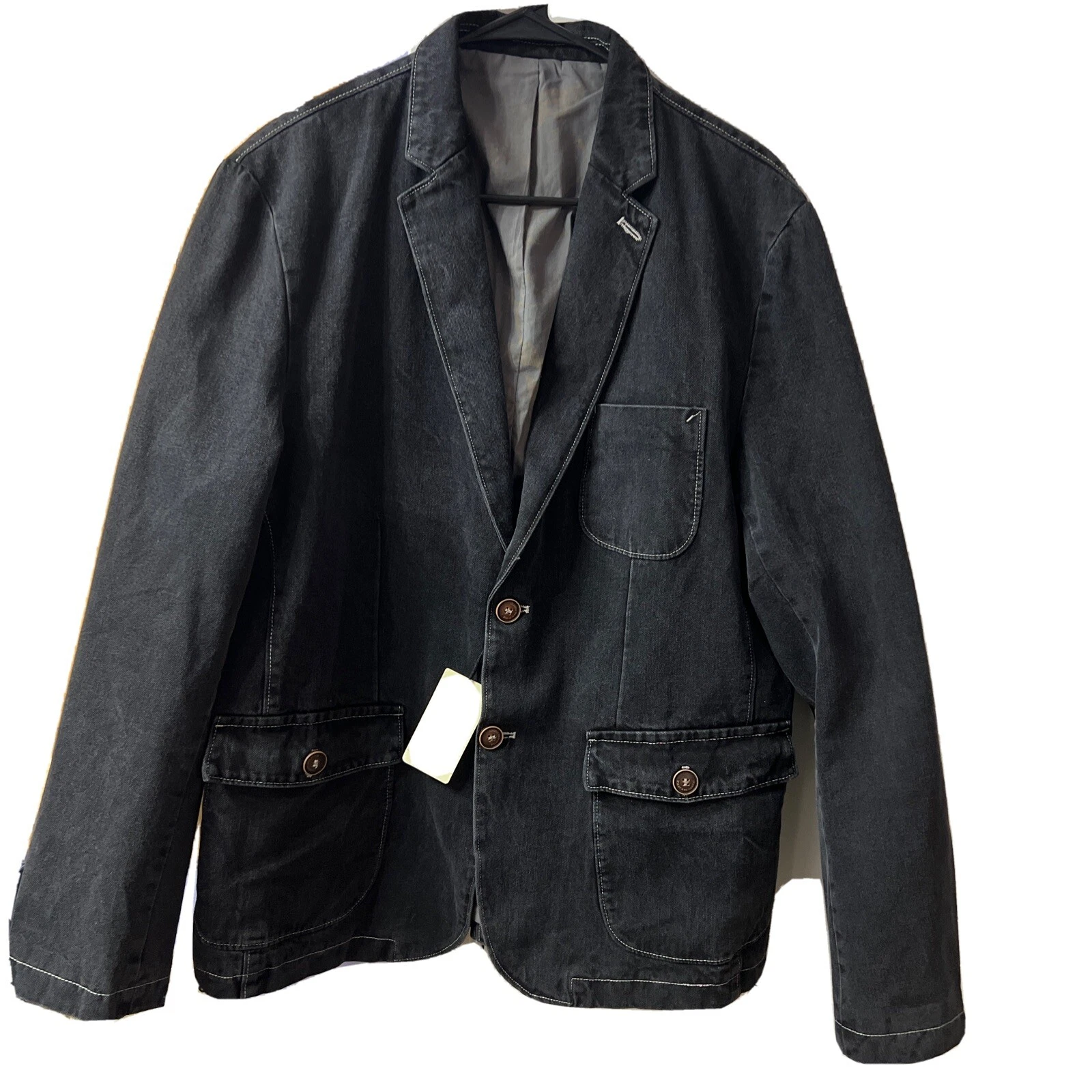 ebossy Men's Casual Slim Black Denim Blazer Two Button Jacket Sport Coat