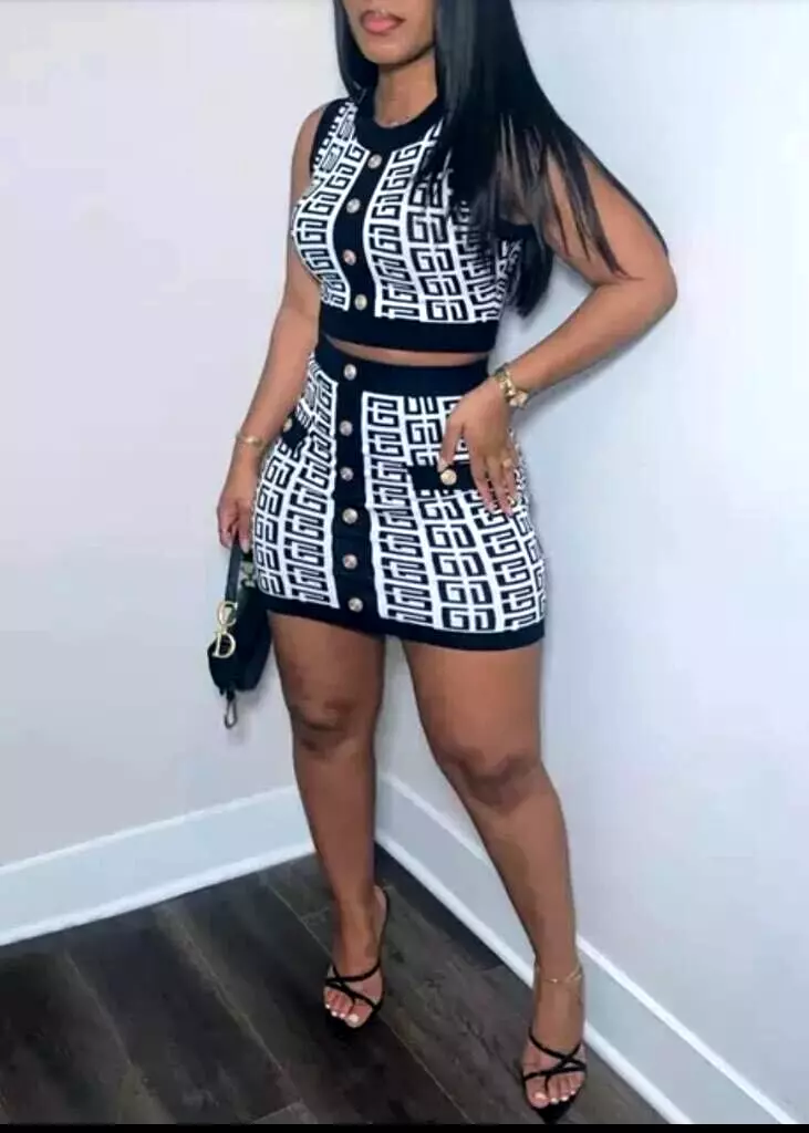 Black and white clearance two piece outfit