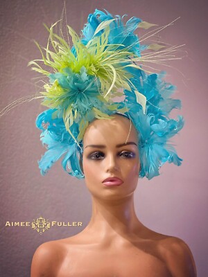 Elegant blue and green Kentucky Derby hat Teal Fascinator Kentucky Derby Hat Blue Hydrangea Flowers  main image 2