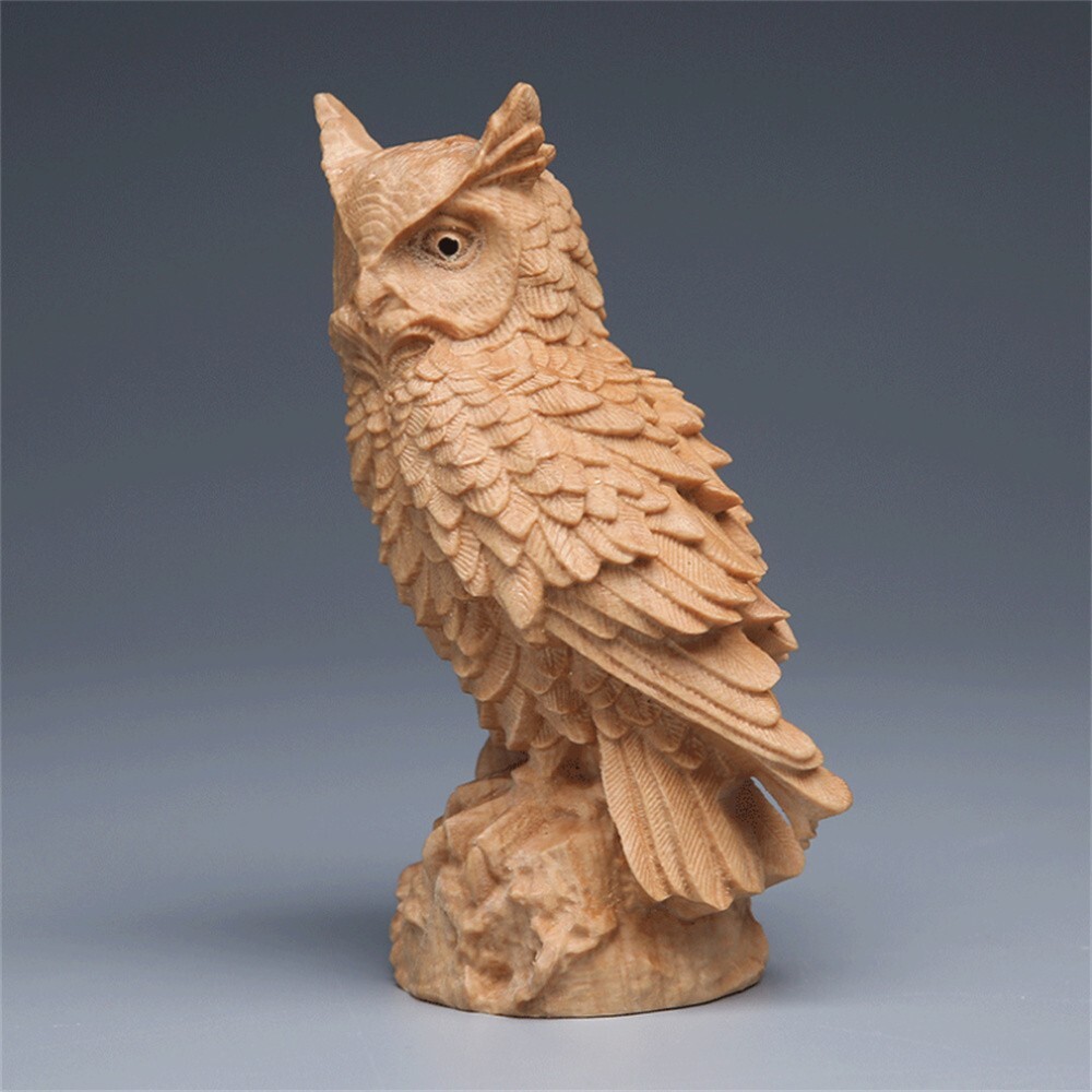4Inch Owls Wood Carving Handmade Statue Home Decoration Carved Exquisite Wooden