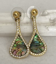 Vintage Abalone Shell Drop Earrings 18 Karat Yellow Gold Over Bronze
