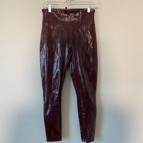 Spanx Womens Faux Patent Leather Leggings Burgundy Red Size Medium - Picture 2 of 6