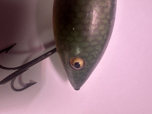 Señuelo de pesca de madera Heddon Tad Polly 5000 antiguo 1920 con ojos de vidrio - Imagen 2 de 12