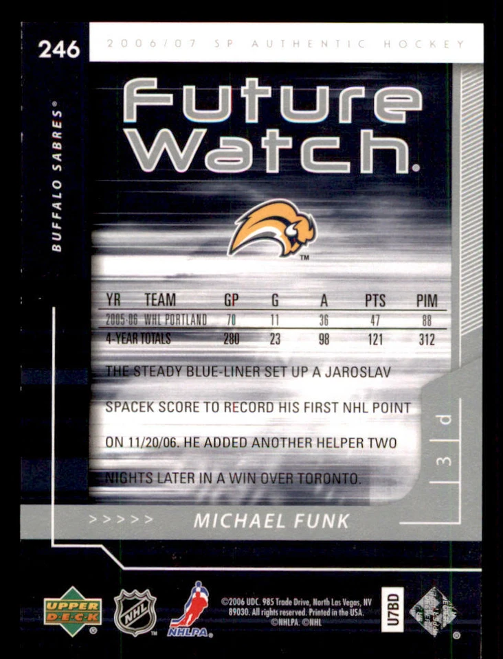 2006-07 SP Authentic #246 Michael Funk RC /999 (ref 240072) - Image 2 of 2