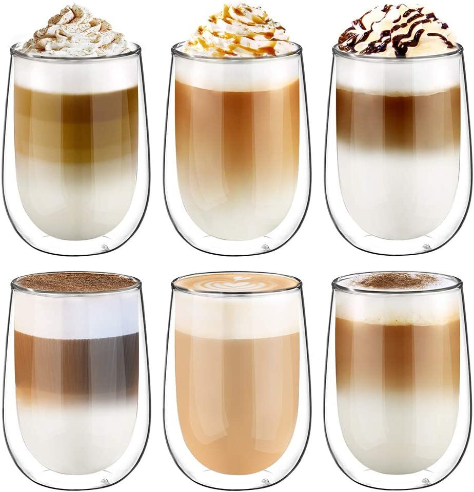 Doppelwandige Thermo Gläser 250,350,450ml Latte Macchiato Cocktail Kaffee Tee DE