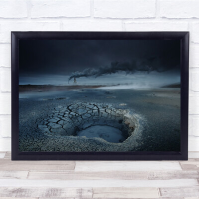 Landscape Hole Cave Blue Grey Smoke Land Water Sky Cloud Fog Wall Art Print