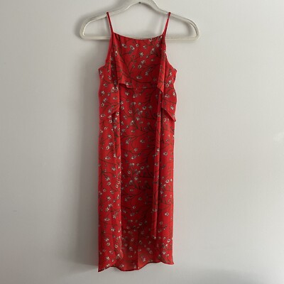 Tabitha Webb Women 0 Red Floral Layered Square Neckline High Low Shift Dress NWT