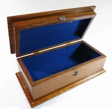Restored Antique Solid Oak Jewelry/Trinket Box Fully Lined with New Blue Felt