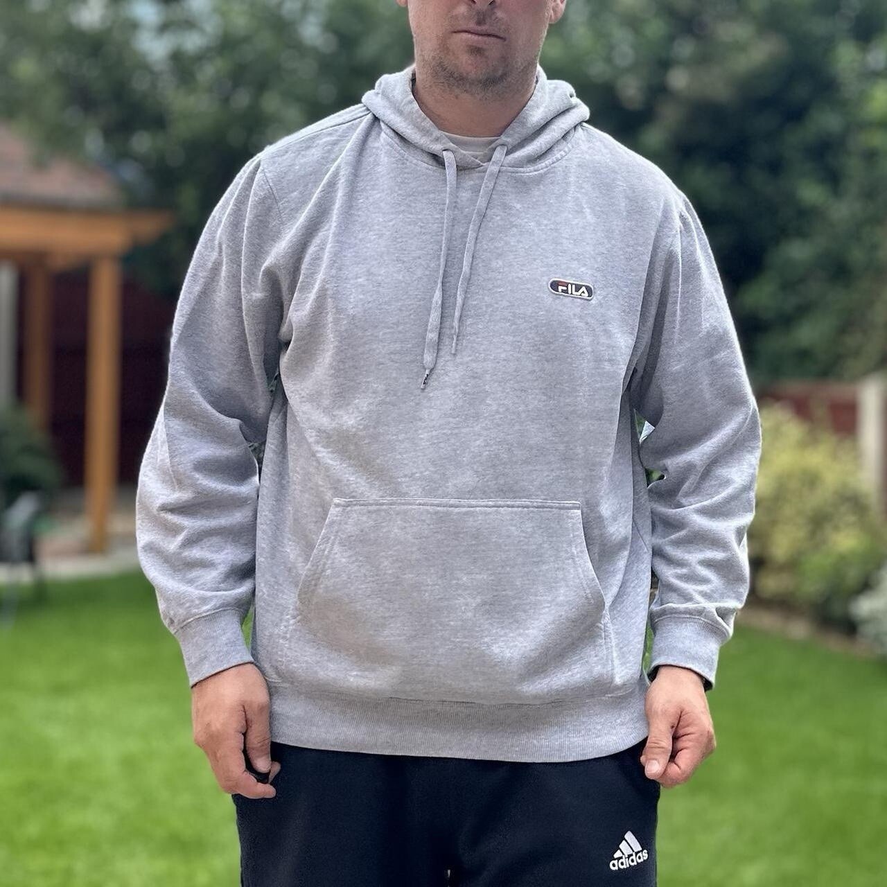 Felpa con cappuccio FILA Spellout grigio felpa con cappuccio da uomo taglia XL