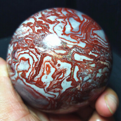 TOP519G 72mm Natural Polished Mexico Red Stripes Agate Crystal Sphere Ball A1927