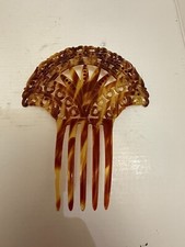 Vintage Art Deco Faux Tortoiseshell with Red Rhinestones Ornate Hair Comb
