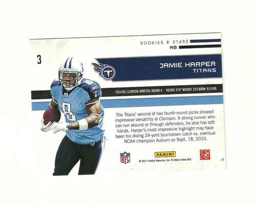 2011 Rookies and Stars Rookie Revolution #3 Jamie Harper Titans Clemson Tigers - Picture 2 of 2