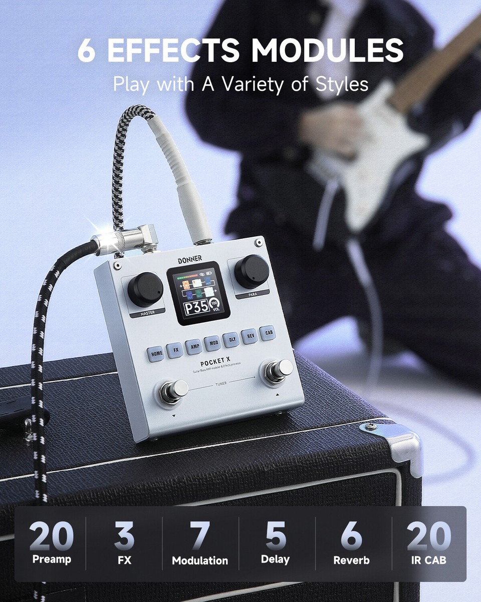 Donner Pocket X Multi Effects Pedal 3-band EQ Built-in Battery 62