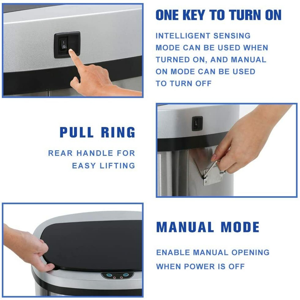 13 Gallon Kitchen Trash Can Automatic Touch Free Garbage Can with Lid ...