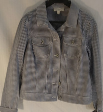 Talbots Blue/White Gingham Button-Front Jacket w/ Pockets Classic Fit S