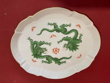 Sch&ouml;nes Meissen Porzellan Tablett Mingdrache gr&uuml;n mit Goldrand Topzustand