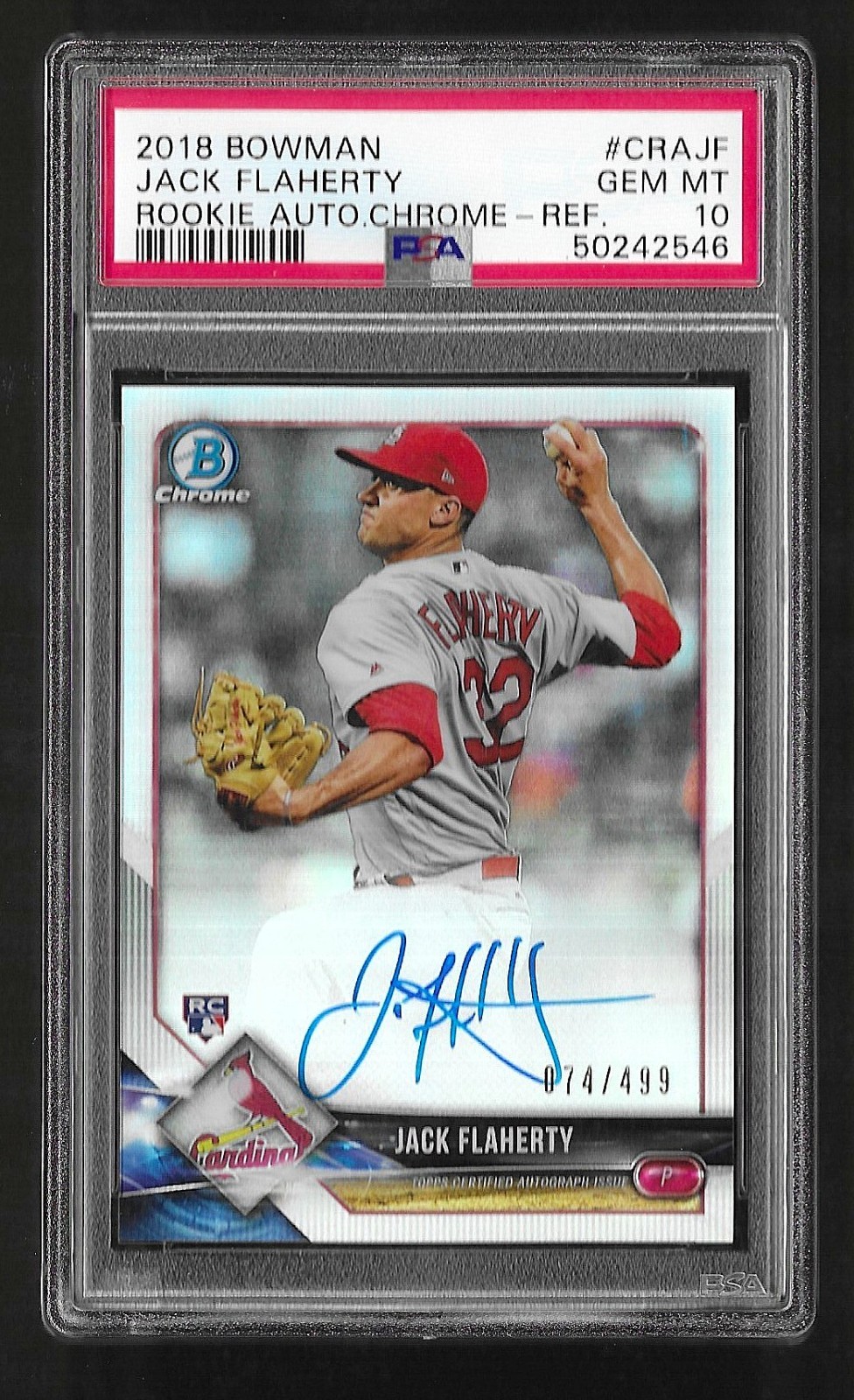 2018 Bowman Chrome Refractor Autograph Jack Flaherty RC Rookie PSA 10 #/499
