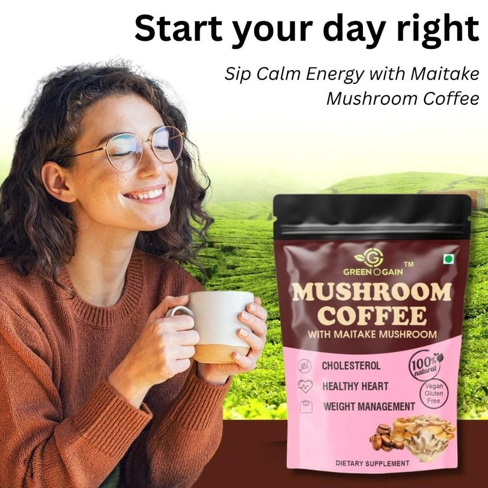 Café champiñón Green O Gain 45 g | Inmunidad y enfoque | Bebida energizante a base de hierbas Foto 3 de 4