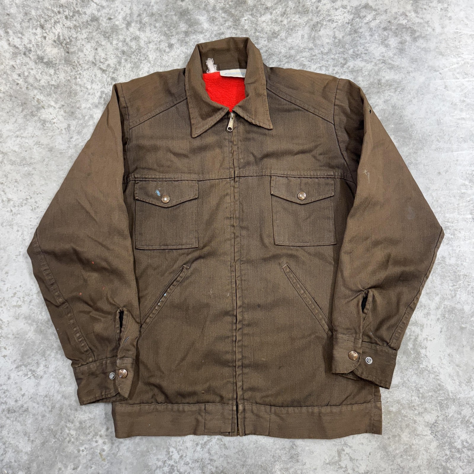 Vintage Dickies jacket mens 38 brown mechanic workwear 70s fleece lined grunge