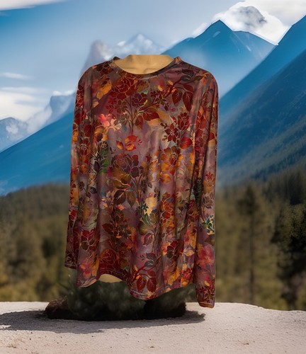 New Exclusive XL Top Long Sleeves Beautiful Floral Autumn & Fall Colors Poly - Picture 4 of 12