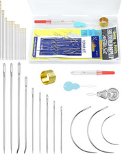 FIVEIZERO Heavy Duty Hand Sewing Needles Set with Curved Needles  Threaders Kit