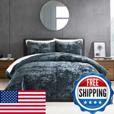 Ajocci Luxury Velvet Queen Comforter Set Blue Queen Size Comforter Sets Stormy