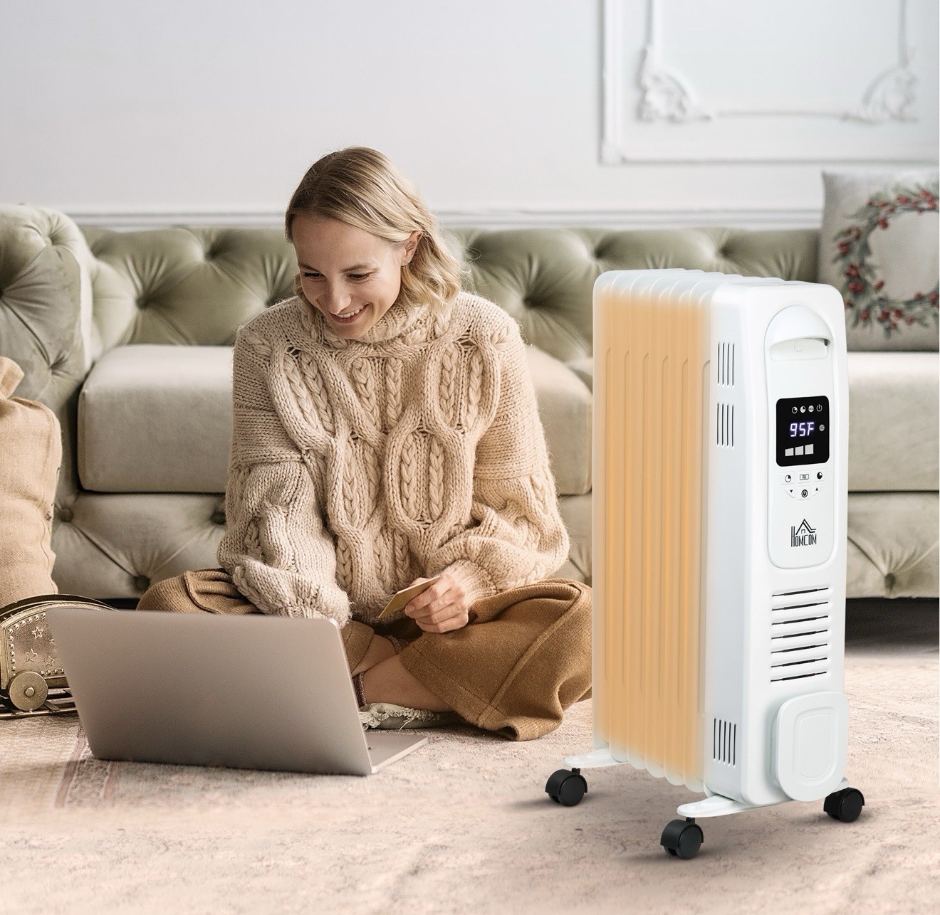 1500 W Portable Oil Filled Radiator -Black Unit - No Remote