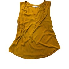 Blusa Top LOFT Amarillo Mostaza Mixta Media Sin Mangas Cuello en V Concha Mediana