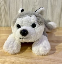 FAO Schwarz Gray White Husky Wolf Plush Stuffed Animal Soft Toy