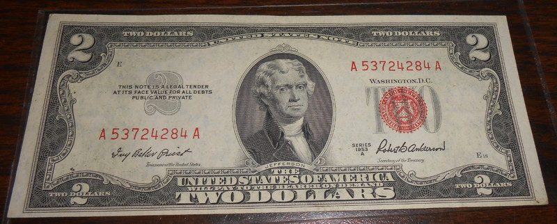 $2 RED SEAL NOTE- VF + - 1953 A - A 53724284 A