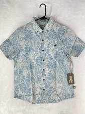 Howler Brothers Shirt Men Medium Blue Mansfield Leafy Lithographs Hawaiian Aloha