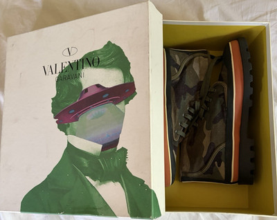 Valentino Garavani Camo Canvas Logo Lace-Up Sneakers Green Brown Men s 9