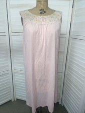 Handmade 60s Nylon Pink Floral Lingerie Nightdress Nightgown Sleeveless Large