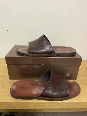 Vintage Men's Gucci Guccissima Slides 170319 Chocolate Leather