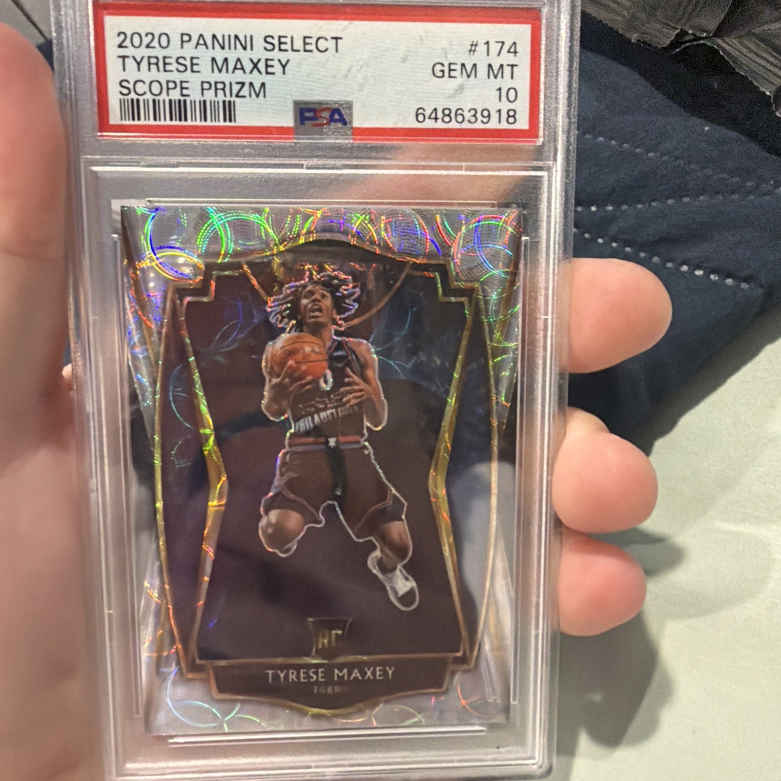 2020-21 Panini Select Tyrese Maxey scope Prizm Premier Level PSA 10 Rookie #174