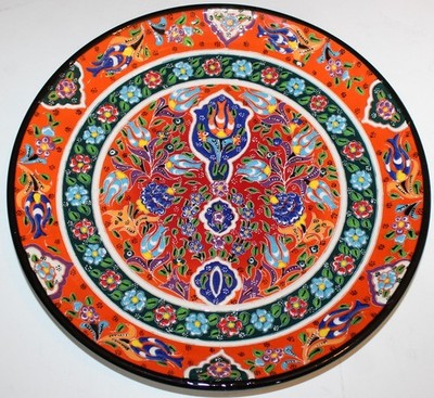 12'' Turkish Iznik Multi-Color Raised Floral Pattern Hand-made Ceramic Plate