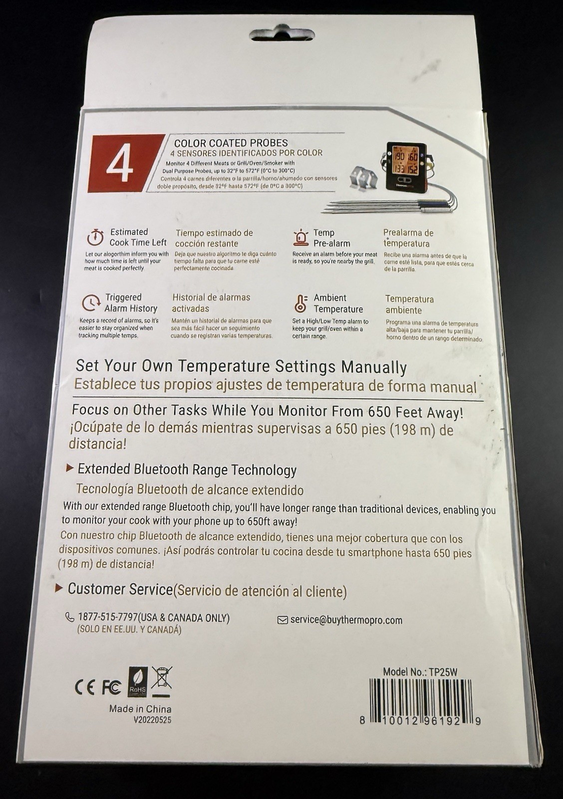 Therm Pro 4 Probe Bluetooth Remote Meat Thermometer (TP-25W) Works VK06