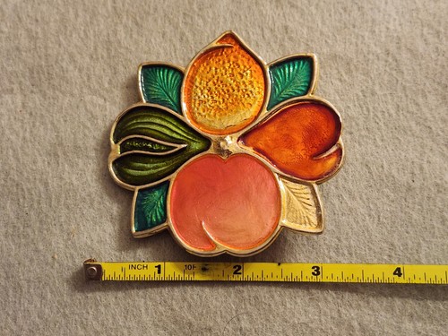 Fibbia cintura vintage smalto foglia fiore floreale metallo colorato cowgirl hippy atmosfera - Foto 3 di 5
