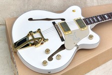 22 Frets White Semi-Hollow Body Electric Guitar Gold Hardware Humbucker Pickups