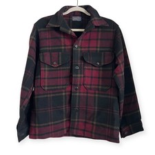 Vintage Pendleton Pure Wool Mackinaw Jacket Red Black Buffalo Plaid Sz S note