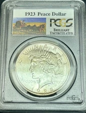 BU 1923 PEACE DOLLAR, PCGS Frosty Coins Special Label 4 Available Volume Ship On