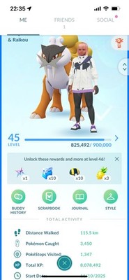 Pokemon Go (Stufe 45) Shiny Legendär Raikou ( 9 Shinys ) 