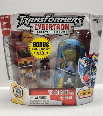 Transformers Cybertron Hot Shot with MINI-CON MIRAGE TINY TIN Sealed Read