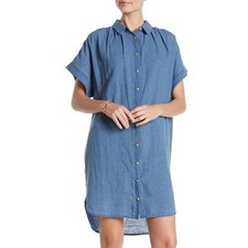 Madewell Central Linen Blend Chambray Button Front Shirt Dress XXS