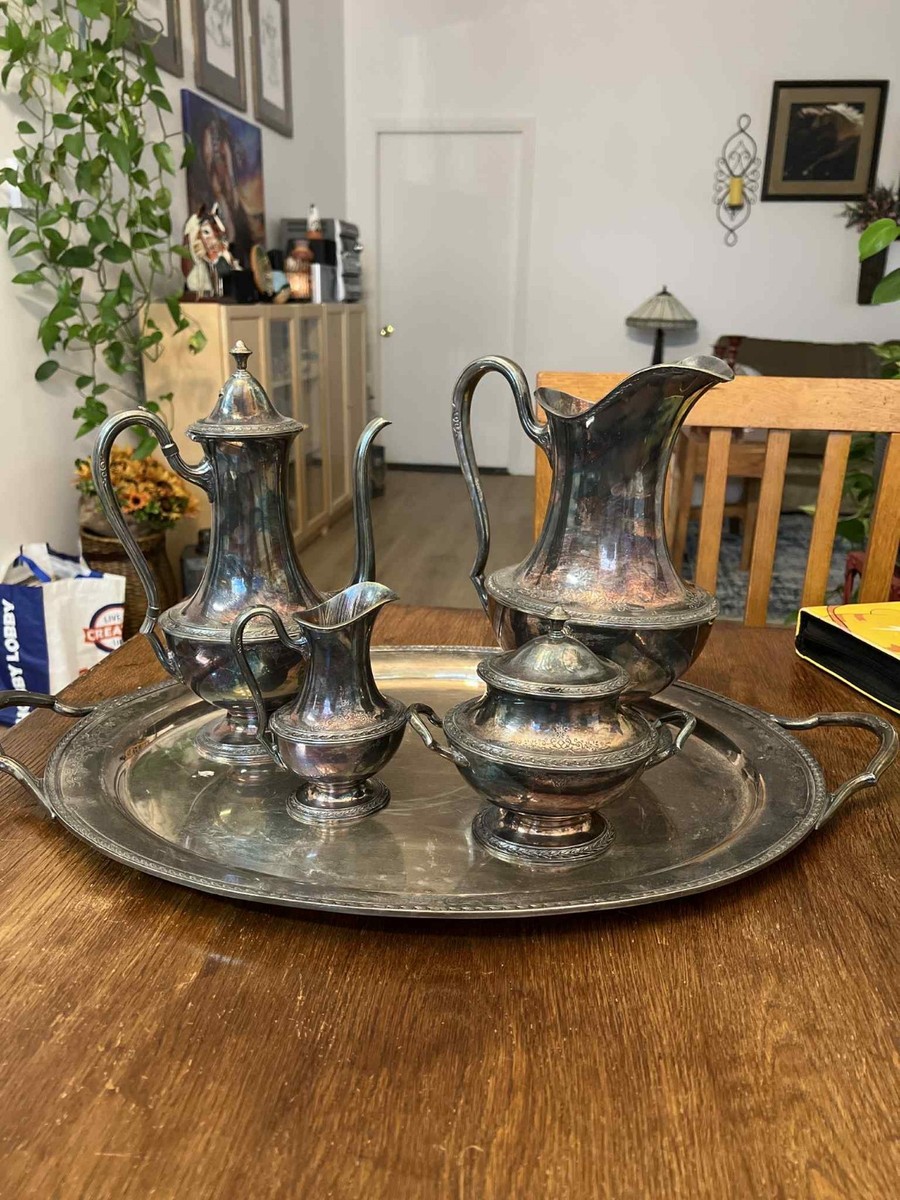 Vintage 1847 Rogers Bros Silverplate Coffee Tea Set w/ Large Tray