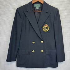 Vtg Ralph Lauren Women 10 P Double Breasted Blazer Bullion Crest Gold Buttons