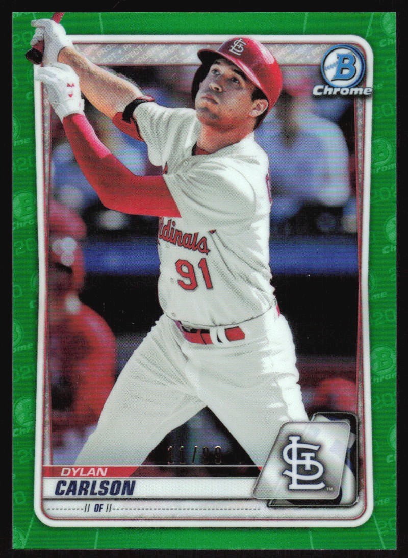 2020 Bowman Chrome Dylan Carlson #BCP-106 Green Refractor #'d /99 Cardinals