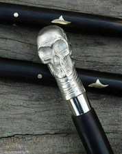 Vintage Antique Designer Walking Cane Stick Heavy Brass Skull Head Handle Gift