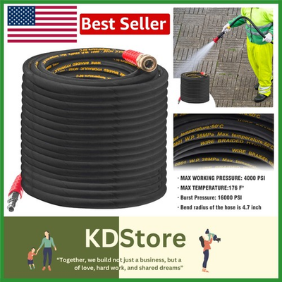 #ad Rubber 50FT Pressure Washer Hose with 3 8#x27;#x27; Connection – Max 16000 PSI Burst $76.99